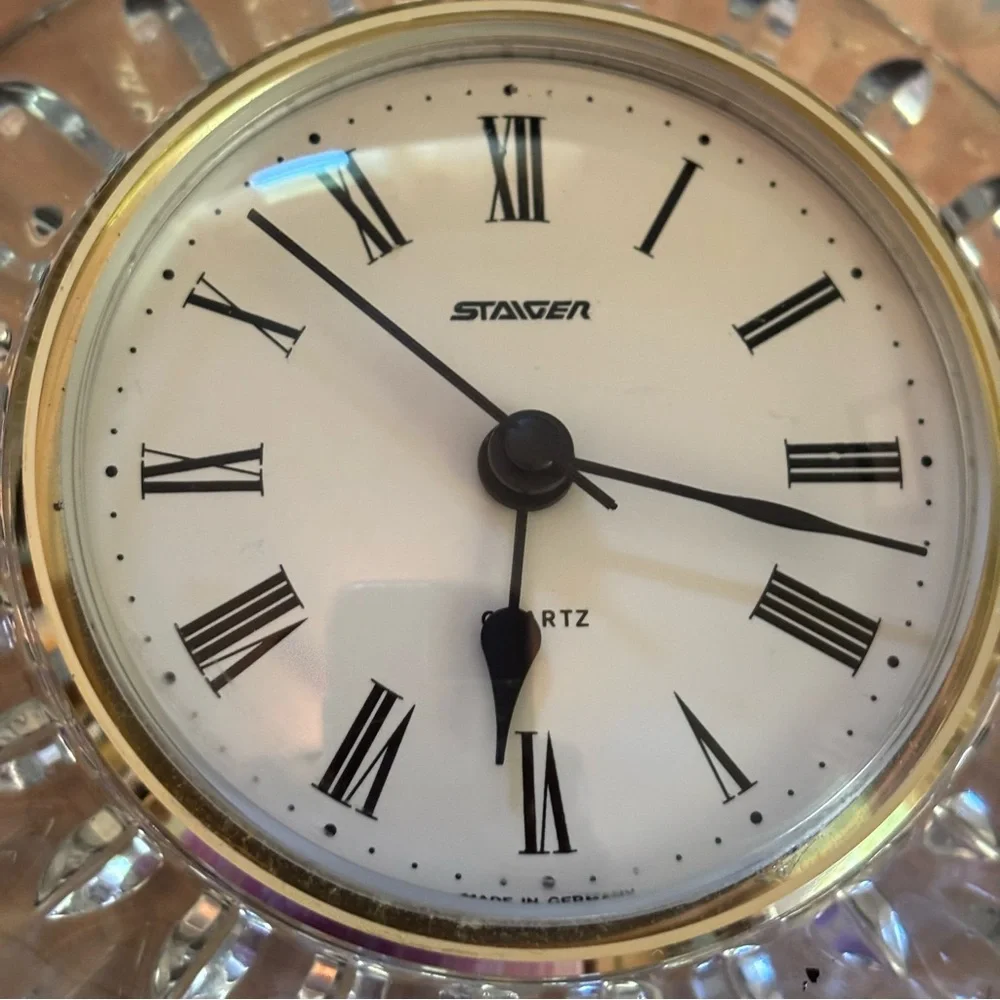 Vintage Crystal Table Clock with Black and Gold Accents